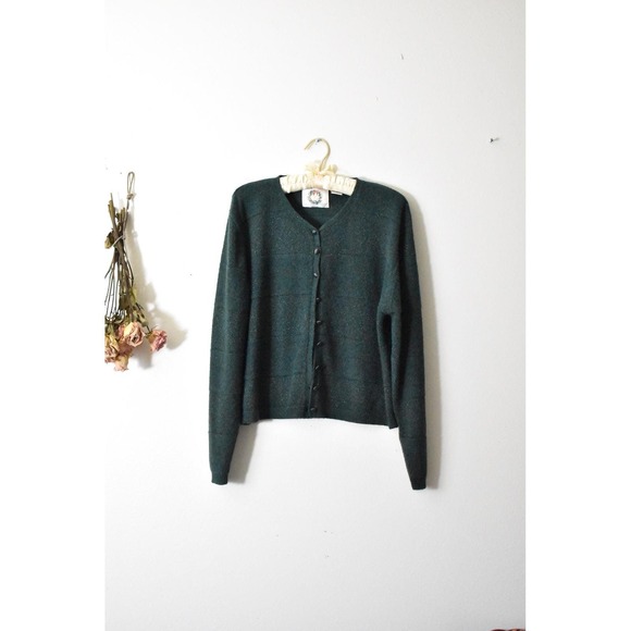 Christopher & Banks Sweaters - Vintage 90s Christopher & Banks Green Metallic Shimmer Button Front Cardigan L